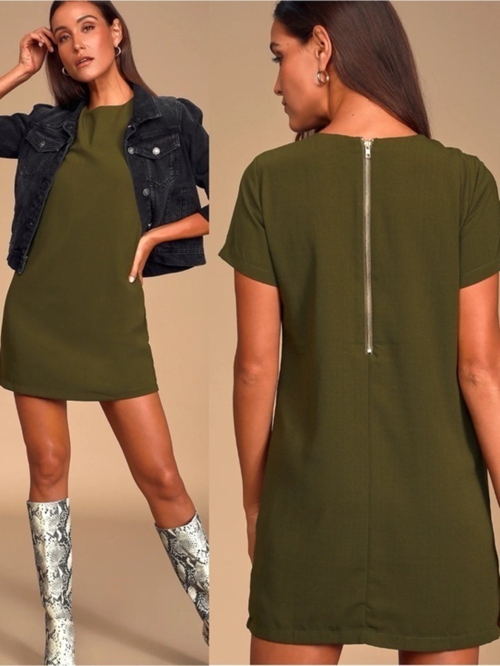 NWT Lulu’s Shift and Shout Olive Green Shift Mini Dress Small Coastal Classic